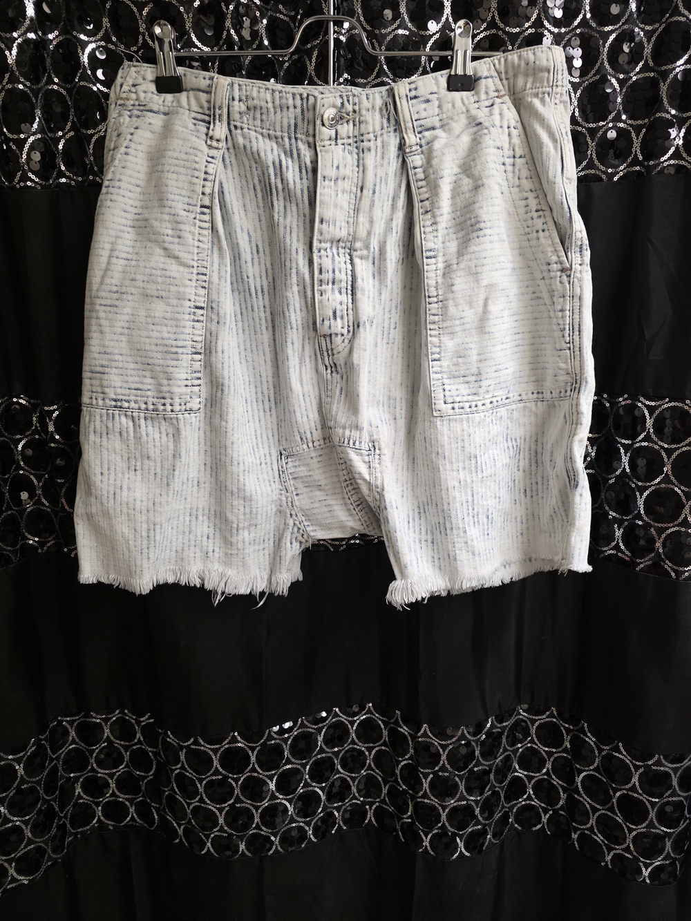 We The Free Light Wash Striped Denim Jean Shorts